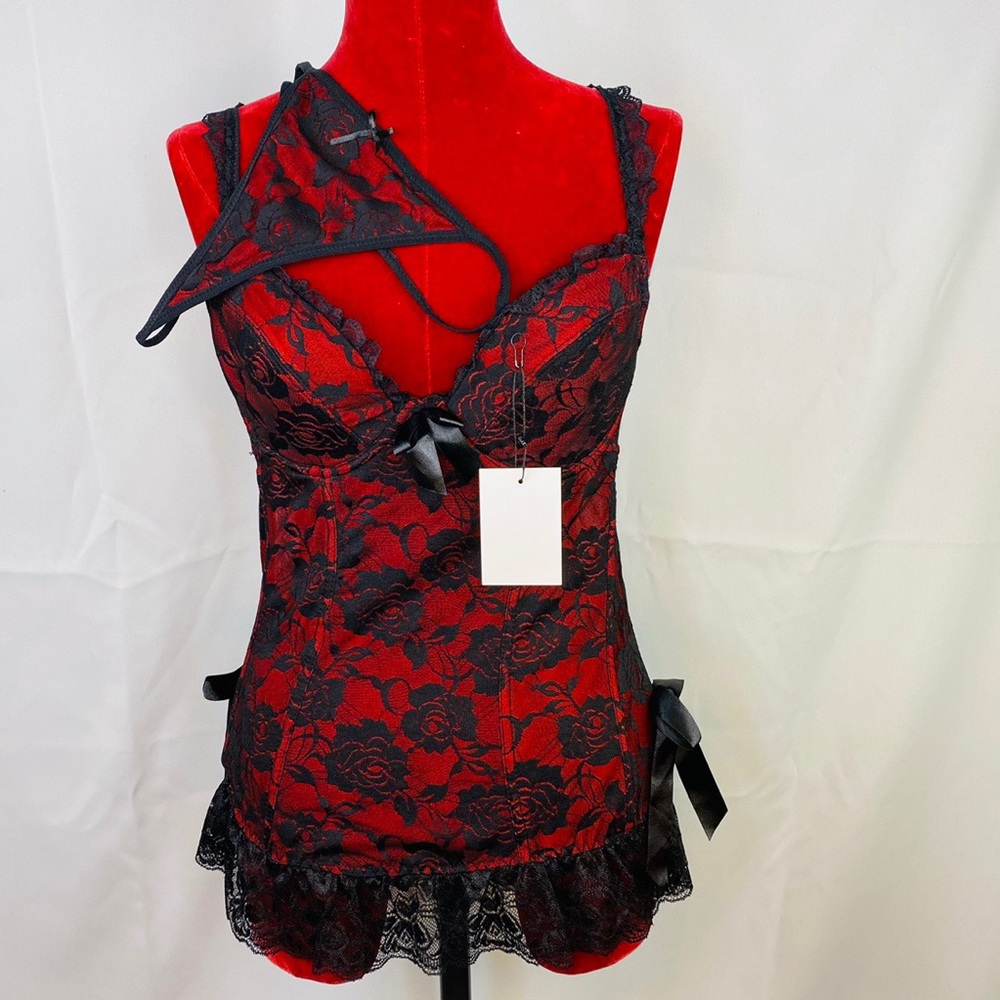 Black & Red Rose Lingerie/ Bustier Lace Top